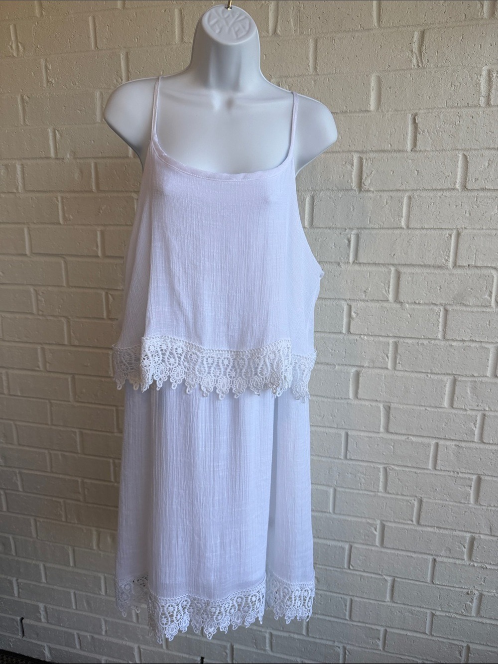 White Lace-Trim Spaghetti Strap lined Slip Dress - Women's Size 2X